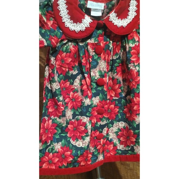 VTG 90s Dress Poinsetta Rare Editions Christmas Union Made USA Painter Smock 4T - Picture 4 of 9
